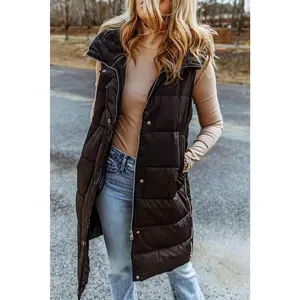 Longline Hooded Sleeveless Puffer Vest