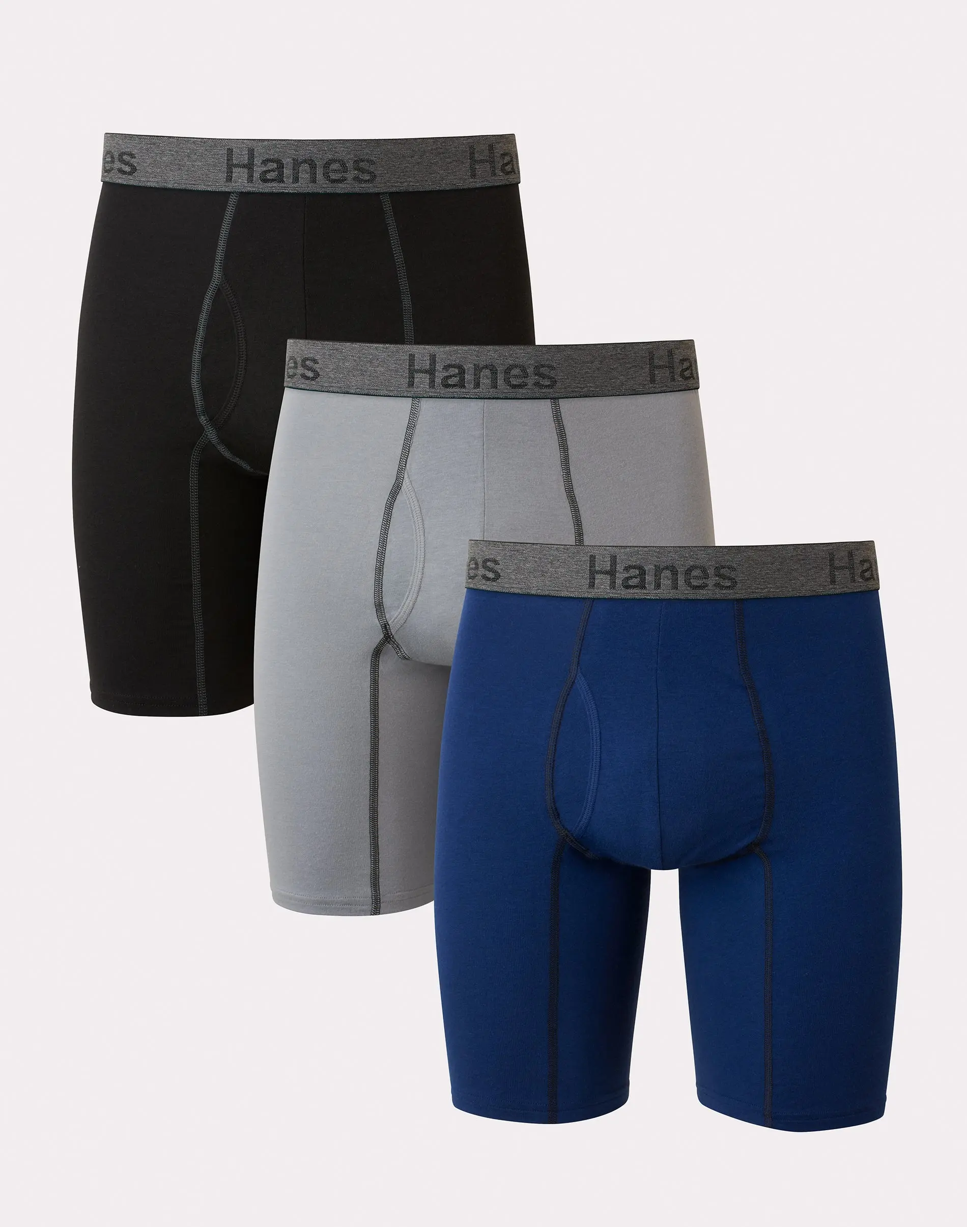 Hanes Comfort Flex Fit Men's Long Leg Boxer Brief Underwear Moisture-wicking 3-pack Multi Pack Comfortable Soft Stretch Fabric Breathable Cfflc3