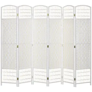 6 Panel Room Divider, Folding Privacy Screen, 5.6' Room Separator, Wave Fiber Freestanding Partition Wall Divider for Rooms, Home, Office, White(Using high-quality and premium materials)