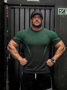 Men's Fitness Shirt, Casual Running Quick-Dry Breathable Sweat Wicking Tight Fit Short Sleeve T-Shirt, Gym Training Night Run Comfortable Skin-Friendly, Athletic Tee