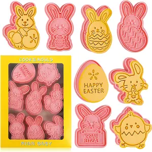 4/8count Easter Cookie Cutter Mold Easter Eggs Rabbit Chick Biscuit Fondant Mould For Easter Party Cake Decoration DIY Baking Tool