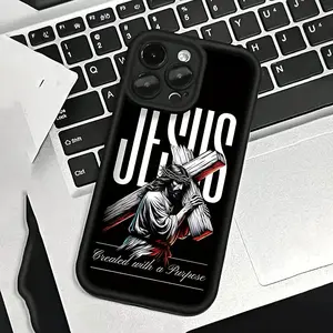 Gaozhu Black Jesus Christ TPU Shockproof Full Coverage Precision Protective Case for Apple Iphone Models 6 Through 16 Pro Max