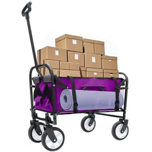 Multi-Functional Foldable Beach & Utility Cart: 225 lbs Load, Strapping System, 4-Wheel Design, Ideal for Camping, Shopping, Gardening, Fishing & More (Purple)