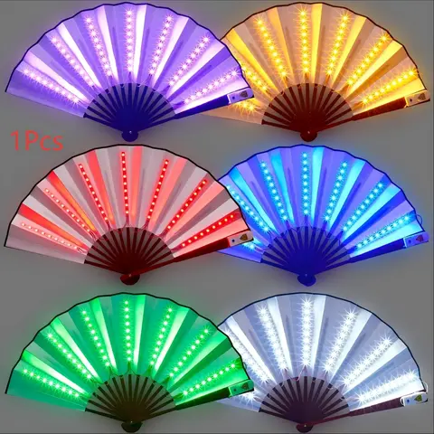 LED Glowing Folding Fan, 6 Color LED Light Up Hand Fan, Stage Performance Show, Birthday Party Gift, Wedding Hand Fans, Wedding Home Decor, Night Club Prop