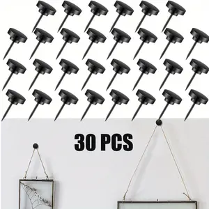 30pcs Black Metal Pushpins - Sharp Tip Thumb Tacks for Pictures, Posters, Maps, Bulletin Boards, Cork Walls - Secure Hanging for Home, Office, Classroom, Gallery - Classroom Decor, Minimalist Design