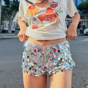 Women Hot Shorts Casual Shiny Sequin Elastic Waist Short Pants for Vacation Beach Club Lounge Shorts