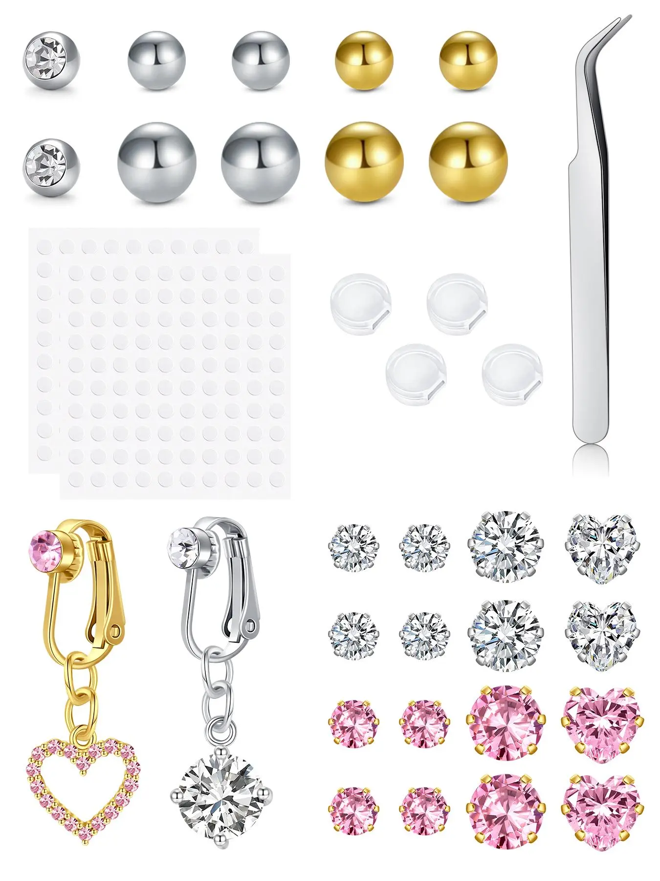 Fake Belly Piercing Cubic Zircon Clip on Belly Button Rings, Non Piercing Sticky Navel Jewelry, Silver Color No Pierced Design, Body Jewelry, Body Jewellery