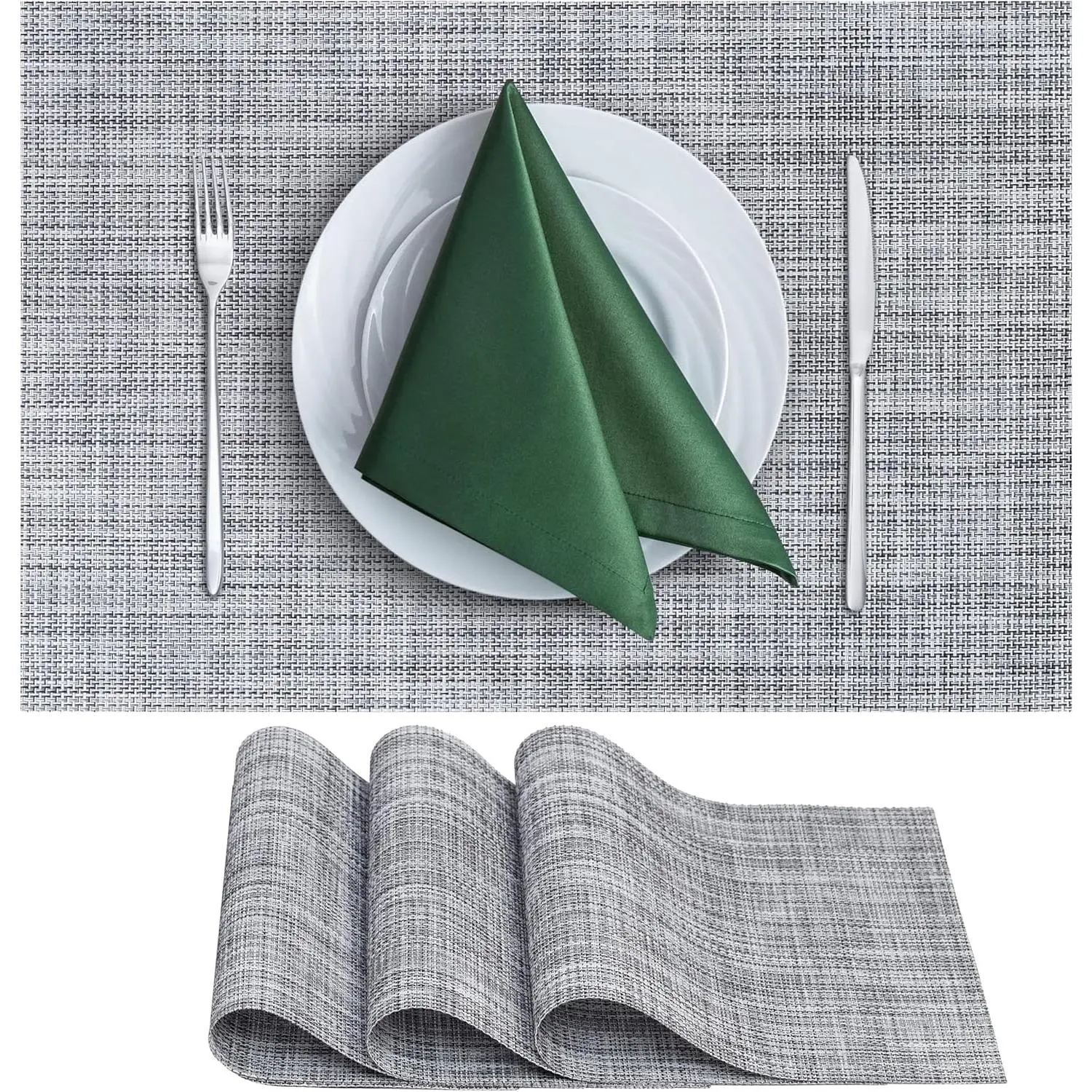 Vinyl Placemats Set of 4 - Heat Resistant, Wipeable, Classic - Indoor & Outdoor Wipeable Place Mats for Dining Table - Durable Table Mats, 12 x 18 Inch, Grey