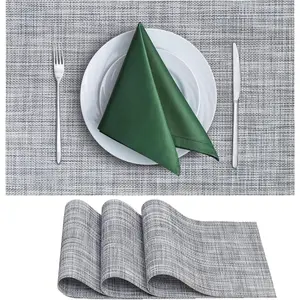 Vinyl Placemats Set of 4 - Heat Resistant, Wipeable, Classic - Indoor & Outdoor Wipeable Place Mats for Dining Table - Durable Table Mats, 12 x 18 Inch, Grey
