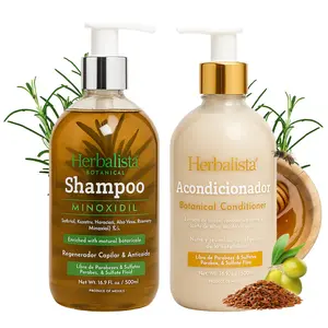 Herbalista Viral Herbal Hair Care Bundle – Shampoo Minoxidil 5% & Conditioner Set 500ml (16.9 fl oz) Each – With Real Botanicals – Strengthens, Nourishes & Smooths – 100% Natural & Handcrafted