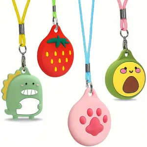 4 Units] Airtag Holder • Adjustable Length • Adorable Cartoon Design • Soft Silicone Anti-Loss Case with Key Ring • Airtag Keychain Holder • Airtag Keychain
