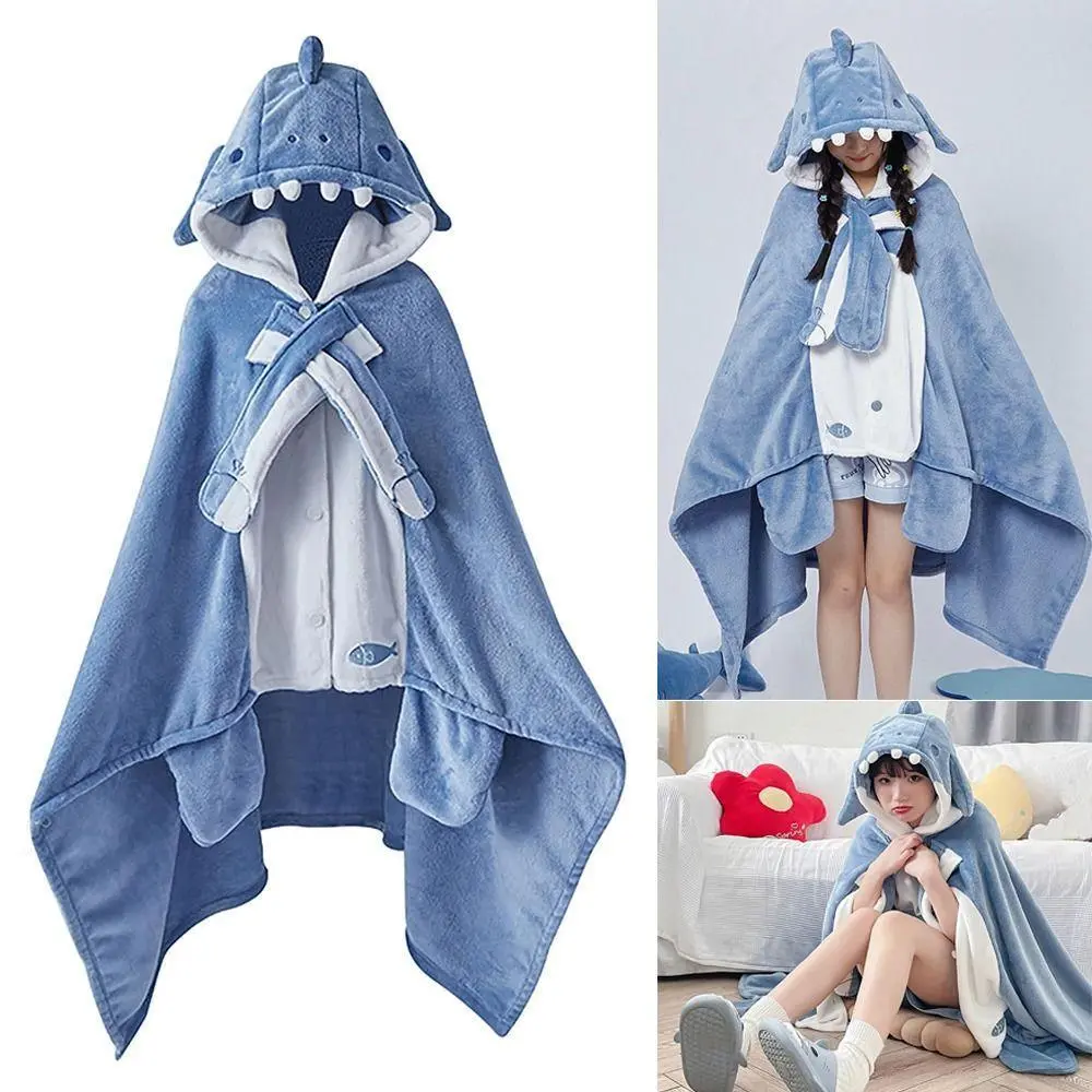 Super Soft Cozy Shark Blanket Shark Shawl Hood Wearable Blanket Shark Shawl Cape Type Hooded Robe with Hood Shark Blanket Hoodie