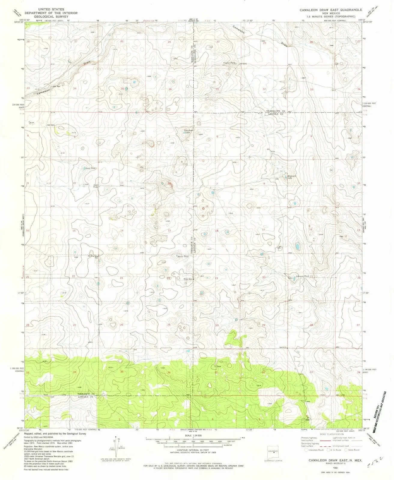 Camaleon Draw East New Mexico USGS Topographic Quadrangle Map, 1981, 1:24000