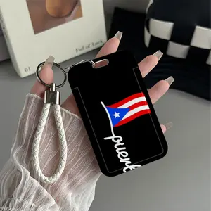 Puerto Pride Pattern Design Plastic Id Card Holder With Lanyard for Doctors, Nurses, Students-Bus Card Case, Campus Card Protector Id Badge Holder Perfect Halloween Christmas Gift