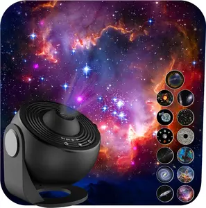 13-in-1 Planetarium Projector Lamp Black with 13 Replaceable Film Discs, 360° Rotating Focusable Night Light with Timer for Bedroom Ceiling Decor