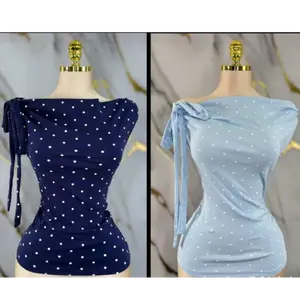 Polka Dot One-Shoulder Tie Top | Elegant Slim-Fit Blouse