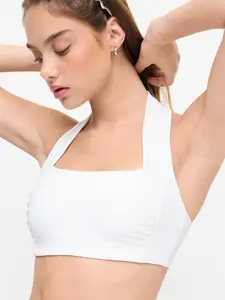 Cider Square Neck Solid Active Bra With Removable Padding