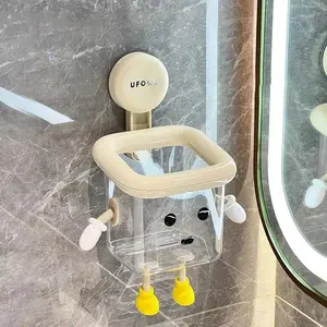 Cute wall mounted toothbrush holder, no need for drilling suction cup design, high-end multifunctional transparent container, Toothbrush Storage, Bathroom Accessory