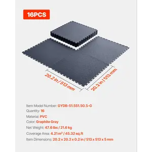 VEVOR Garage Floor Tiles Interlocking, 16 Pack 20.2x 20.2x 0.2 in Interlocking Modular Garage Flooring Tiles, Diamond Plate Slip-Resistant PVC Mats for Workshop, Warehouse, Tool Room, Graphite Gray