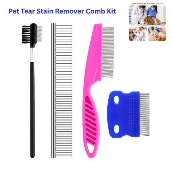 Pet Tear Stain Remover Comb Kit, 2-in-1 Dog Eye Comb with Stainless Steel Round Teeth, Grooming Tool for Puppies, Small Dogs & Cats, Removes Knots & Eye Crust