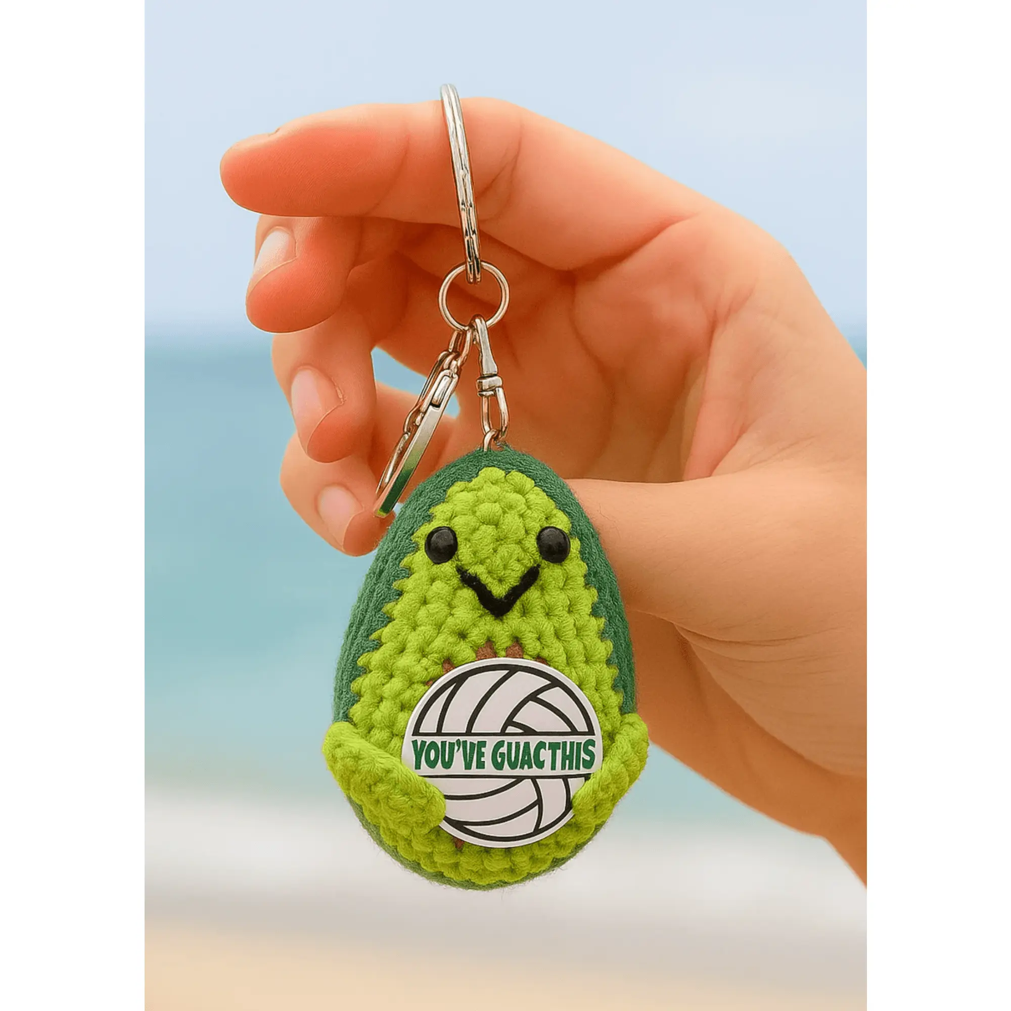VidaVibe Avocado Volleyball Keychain with "YOU'VE GUA TU" Text, Green Color, Keyring Attachment, Cute Design