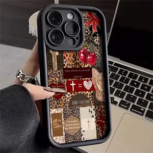 Leopard Print Christian Bible Verse Smartphone Protector Cover, Shockproof Soft Handheld Cellphone Case with Vintage Elegant Design, Compatible with Apple iPhone 17 17E 16 16E 15 14 13 12 12 Mini 11 X XS XS Max, Birthday & Holiday Gift