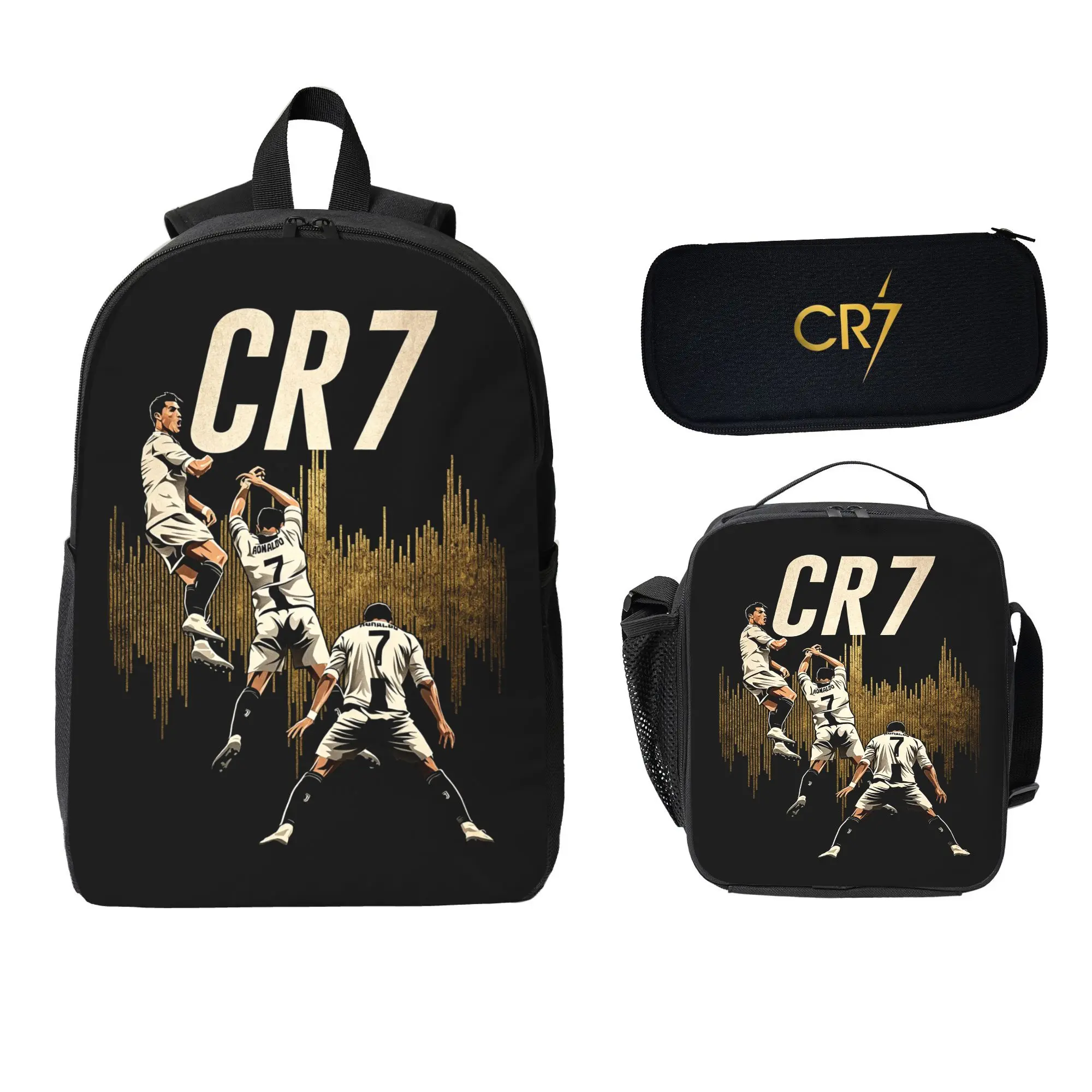 CR7 Soccer Backpack 3pcs School Backpack with Lunch Bag Teen Backpack Set Cute School Bag Bookbag for Teen Back to School