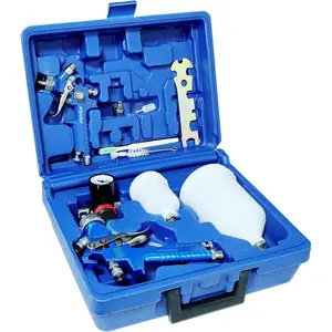 HVLP Air Gravity Spray  Set,  2 count Sprayer   Kit,1.4mm 600ml&0.8mm 125ml Automotive   with Locking Air  Regulator Gauge  Sprayer  for  Painting(Blue)