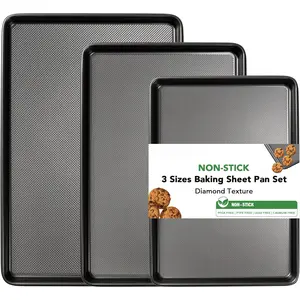 Baking Sheet Pan Set, 0.8mm Thick Heavy Duty Cookie Sheet with  Texture , Nonstick Baking Tray for Oven, Carbon Steel Half, Jerry Roll Pan, Set of 3