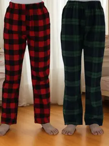 Flannel Cotton Sleep Pants Set of Two, Long Warm Home Wear, Ultra Soft Plaid Pajamas for Boys and Girls, Casual Fitted Style, Casual Comfy Pajama