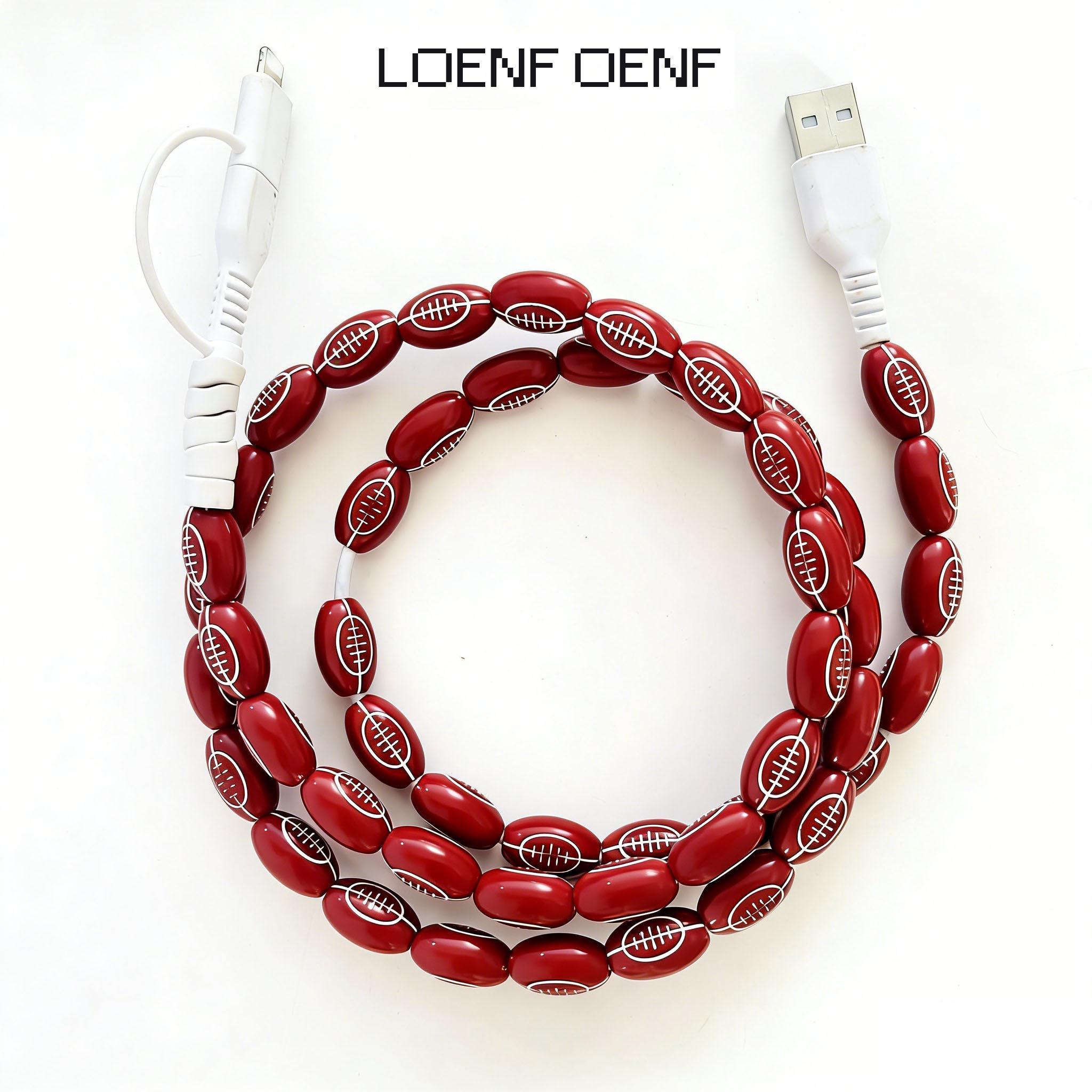 [LOENF OENF] Bling Pearl Beaded Charger Cord, Fashion Glitter Cable for Lightning & USB-C Devices, Universal for iPhone & Android