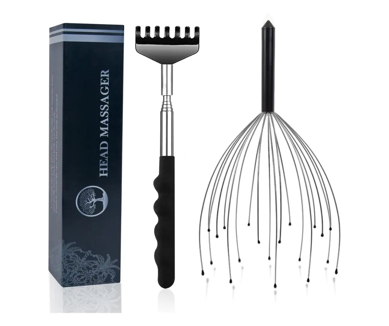 Head & Back Massager Set with 20-Finger Scalp Tool & Extendable Scratcher for Body Care, ASMR Stress Relief & Bedroom Relaxation for Adults, Daily, Manual, Scalp Massager Tool, Metal Alloy, Relaxing, Head Massager
