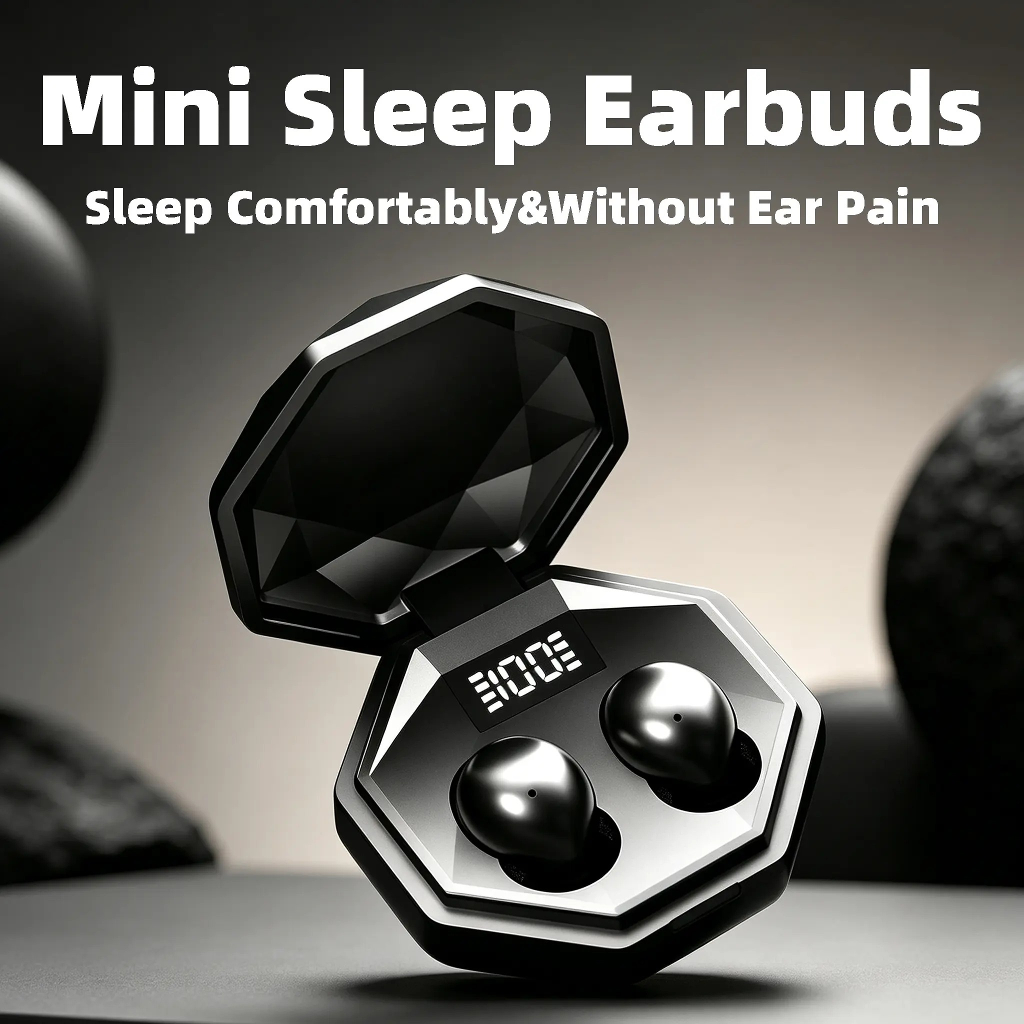 Tiny Sleep Bluetooth Headphones - Low-Profile Invisible Wireless Plastic Earbuds, Snug Non-Protruding Ear Cavity Fit, All-Night Comfort, No Ear Compression for Side Sleep, Active ANC, Water Resistant, Built-In Cells, Wide Spatial Sound Field, Earbuds Set,