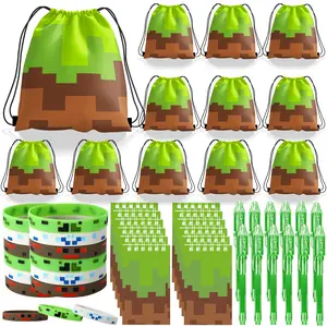 Pixel Theme Party Favors, Miner Game Theme Birthday Party Decorations Supplies, Include Drawstring Bags Notebook Silicone Bracelet Highlighter. Pack Gift Lightweight Loot Pack Goodie Bag Stuffers