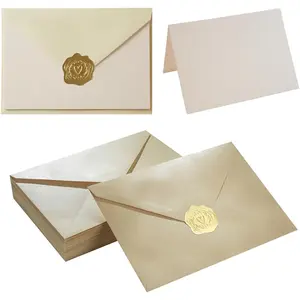 50 Pack Shiny Envelopes with Shiny Cards and  Stickers for Invitations and Greeting Cards (Shiny Cream, 5x7)