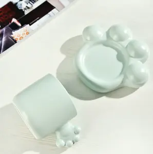 Cat Paw Ceramic Coffee Mug & Saucer Set – 320ml Cute 3D Kitten Paw Handle Cup, Mint Green Kawaii Tea Cup, Gifts for Cat Lovers