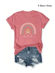 Plus Size Rainbow Graphic Round Neck Tee, Casual Short Sleeve T-shirt for Summer, Women's Plus Clothing for Daily Wear