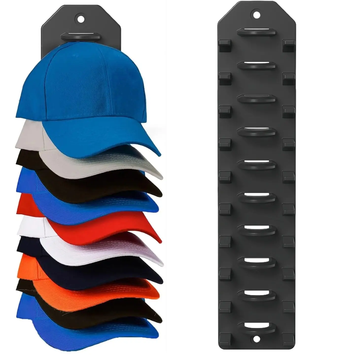 Wall-Mount Rust-Proof Plastic Baseball Cap Organizer, Space Saver Multiple-Tier Hanger Holder, Holds 10 Hats for Apartment Bedroom, Hallways