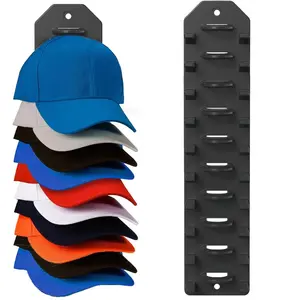Baseball Cap Organizer Wall-Mounted Rack – Holds Up to 10 Hats, Black, Minimalist Design, Space-Saving Organizer for Apt. Bedroom Walk-in Closet, Decorative