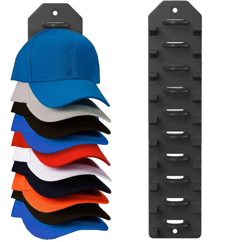 Corrosion-Resistant Plastic Wall-Mount Hat Organizer - Home Organizer Hook, Minimalist 10-Hat Capacity Multi-Tier Space Saver for Apartment Bedroom, Halloween Decor