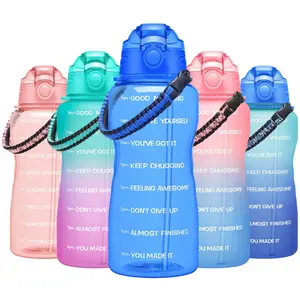 【Freebies Random Color】Half Gallon Motivational Water Bottle with Straw, Leakproof, BPA Free