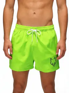 Men's Summer Casual Black Swim Trunks with Side Pockets Quick Dry Sports Training Jogging Shorts with Inner Liner Wolf Head Print Beach Swim Trunks