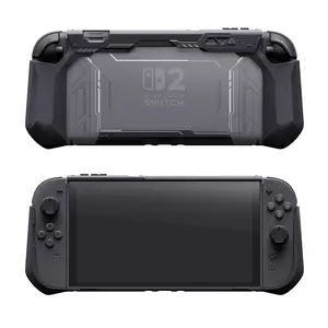 PlayVital Protective Case for Nintendo Switch 2, Dockable Ergonomic Non-Slip TPU Grip Cover with Thumb Grip for Switch 2, Shockproof Anti-Scratches Protector - Black Game Console Accessories Console Controller Accessories