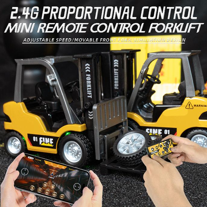 NEW 1/64 Alloy Mini Forklift Toy 11 Channel 2 Mode 2.4Ghz Remote Control USB-C Rechargeable with Lights and Sounds 3 in 1 Transformable Lift Fork & Hook RC Construction Vehicles for Adults Kids Boys & Girls Birthday Christmas Gift engineering vehicle set