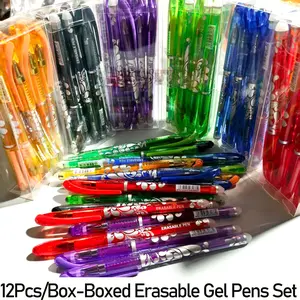 12Pcs/Box-Boxed Erasable Gel Pens Set, Smooth Writing Pen, Make Mistakes Disappear, 0.5mm Washable Handle Magic Refills Rod Stationery Office, Writing Supplies, Back To School, Stationery Gifts Christmas present | Fine writing instruments