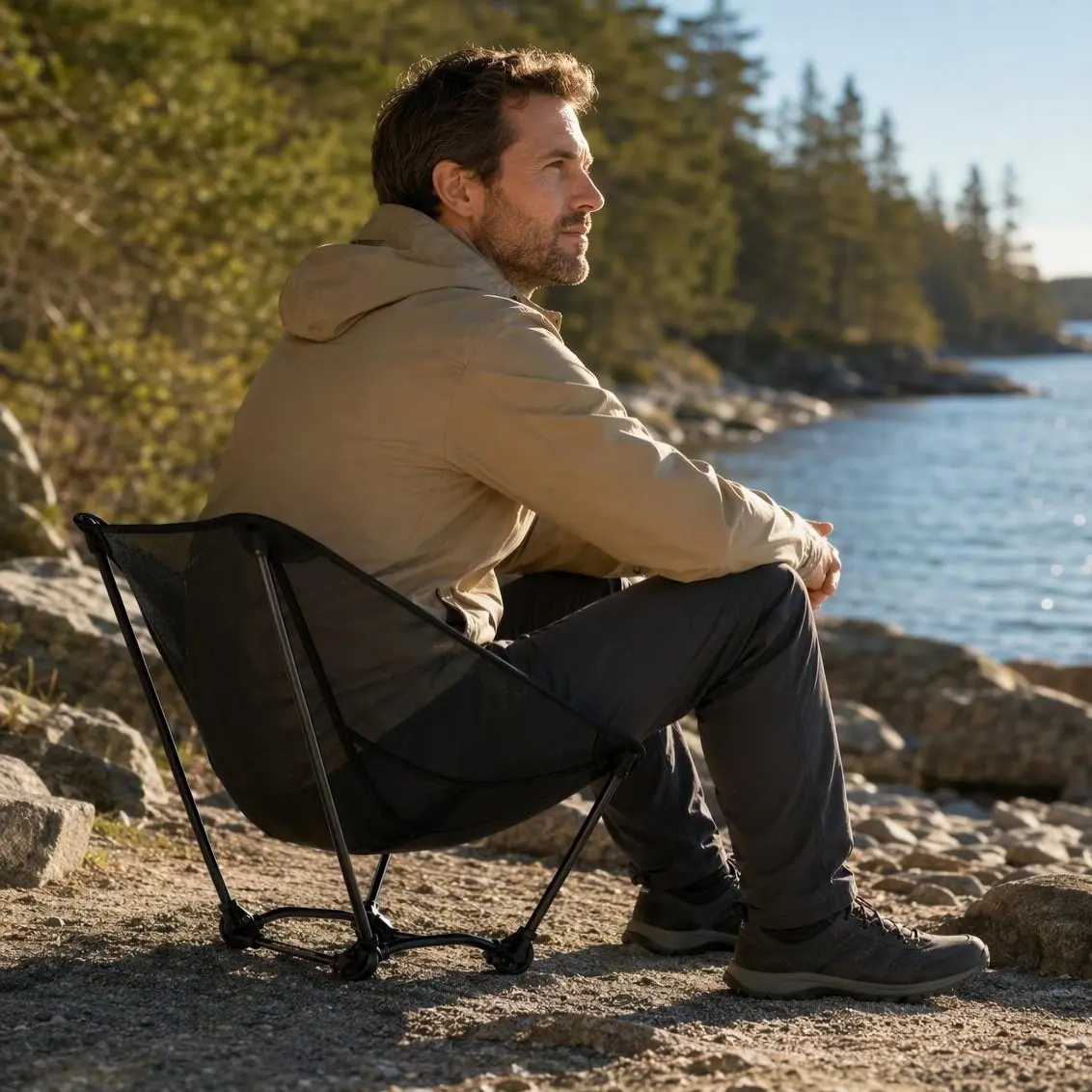 Folding Camping Chair Portable Moon Chair, Lightweight Mesh Seat with Aluminum Frame 330lbs Capacity for Hiking Camping Picnic Outdoor Travel comfortable choice