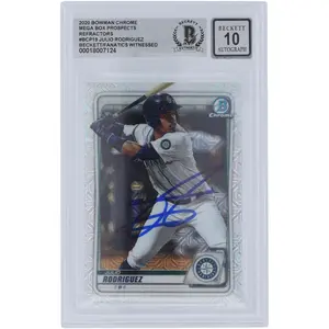 Julio Rodriguez Seattle Mariners Autographed 2020 Bowman Chrome Prospect Mega Box Refractors #BCP-19 Beckett Fanatics Witnessed Authenticated 10 Card - Fanatics Authentic Certified