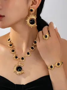 Elegant Eye-Shaped Gemstone Jewelry Set for Women, Thanksgiving & Christmas Gift, Western Style Party Accessories, Fashionable Small Decorations