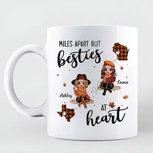 Personalized [SEND CUSTOM VIA MESSENGER] Fall Season Plaid Long Distance Doll Besties Mug Sister Bestie Mugs Gifts For Sibling Sister Bestfriend Bff Custom Character With Name Mug