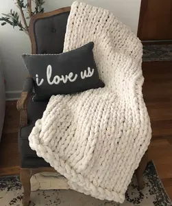 Chunky Knit Blanket, Handmade Chunky Knit Throw Lapghan Soft Washable custom color choices